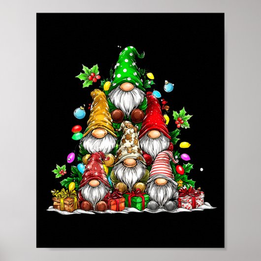 Poster Cute Gnomes Christmas Tree Lights Gnomies Gnome Xm (Devant)
