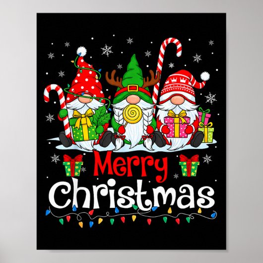 Poster Cute Gnomes Merry Christmas Light Family Gnome Xma (Devant)