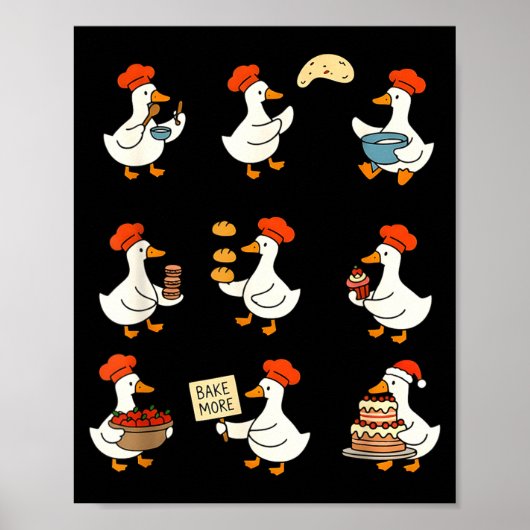 Poster Cute Goose Baking Funny Baker Goose Chef Pastry Ba (Devant)