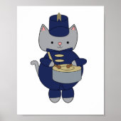 Poster Cute Gray Cat Marching Band Drummer Illustration (Devant)