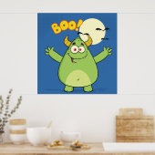 Poster Cute Green Monster Halloween Boo (Cuisine)