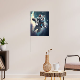 Poster Cute Grey Chat Voler dans l'espace