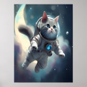 Poster Cute Grey Chat Voler dans l'espace (Devant)