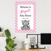 Poster Cute Grey Kitten et Coeurs Baby shower fille (Bureau à domicile)