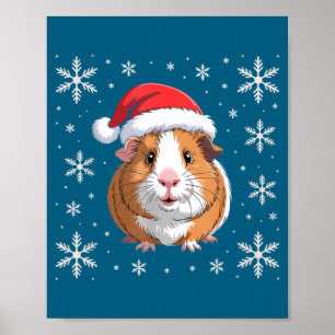 Poster Cute Guinea G portant un chapeau de Père Noël Noël