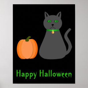 Poster Cute Halloween Chat et Citrouille Personnalisé