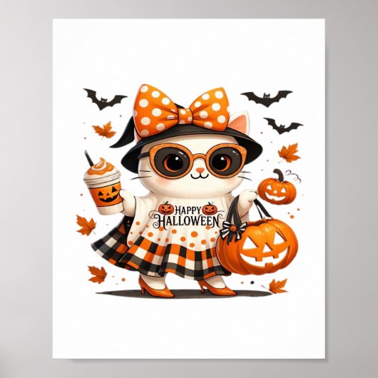 Poster Cute Halloween Chat - Kawaii Witch Kitty avec Pump (Devant)