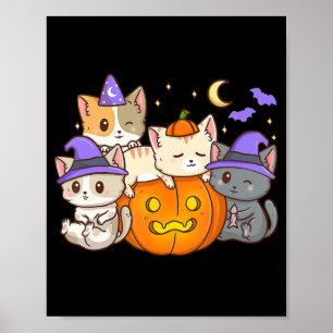 Poster Cute Halloween Chats Anime Chat Kawaii Citrouille 