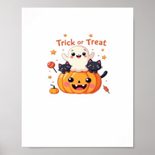 Poster Cute Halloween - Classe Kawaii Ghost et Black Cats
