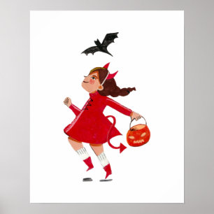 Poster Cute Halloween enfants costume tour et traiter par