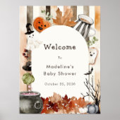 Poster Cute Halloween Ghost Pumpkin Baby Shower Welcome (Devant)