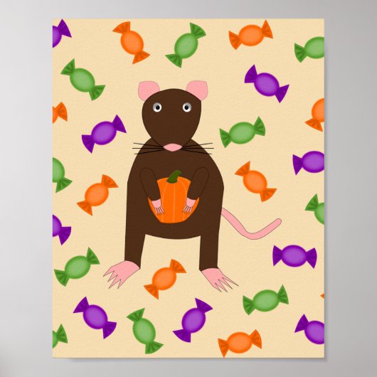 Poster Cute Halloween Rat et Citrouille (Devant)