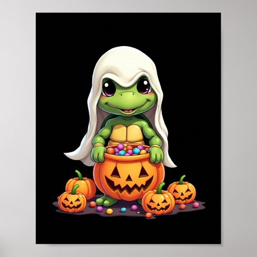 Poster Cute Halloween Turtle Ghost with Candy (1) (Devant)