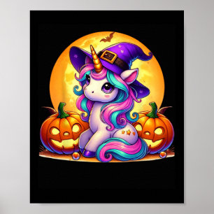 Poster Cute Halloween Unicorn Sorcière Citrouille Filles