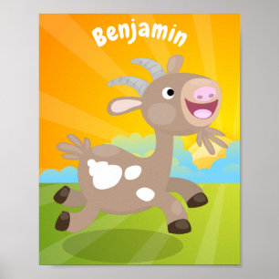 Poster Cute happy billy goat cartoon