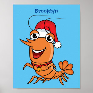 Poster Cute happy Christmas shrimp cartoon illustration
