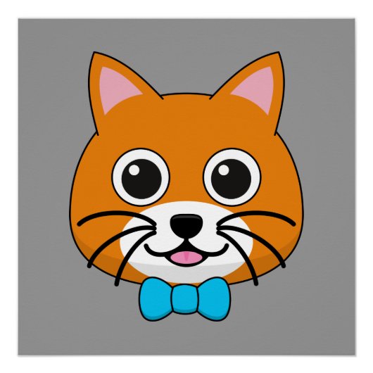 Poster Cute Happy Ginger Cat avec Papillon (Devant)