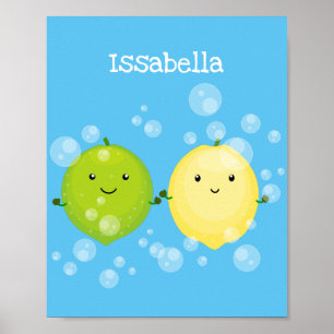 Poster Cute happy lemon lime cartoon illustration