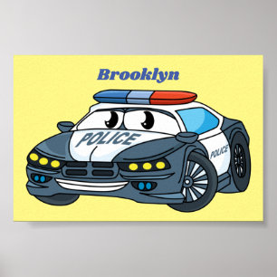 Poster Cute happy police car cartoon illustration