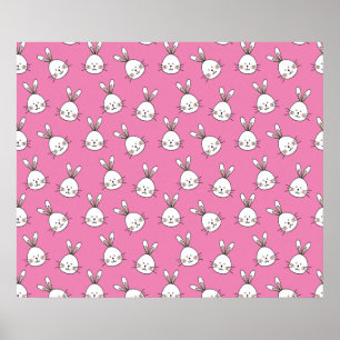 Poster Cute Happy White Easter Bunny on Pink