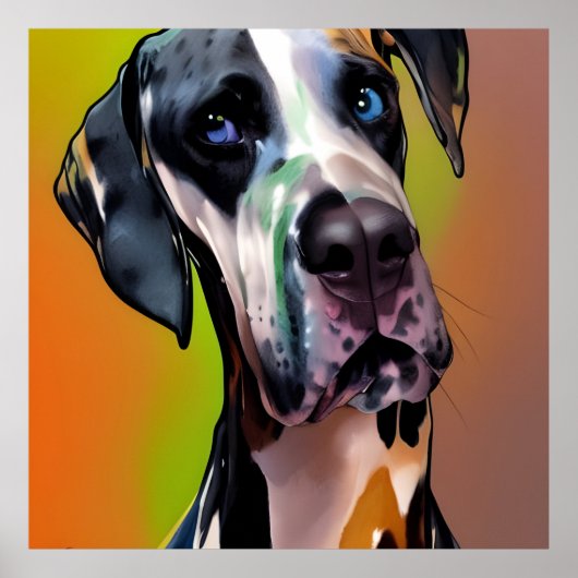 Poster Cute Harlequin Great Dane (Devant)