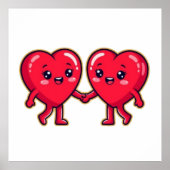 Poster Cute Heart Characters Holding Hands (Devant)
