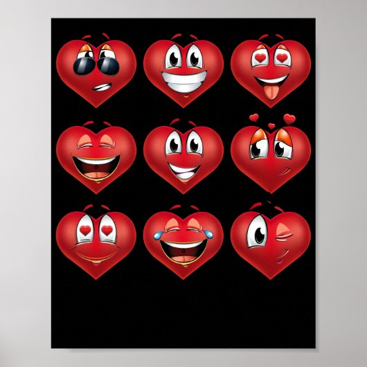 Poster Cute Heart Emojis Gift Valentines Day Emoji (Devant)