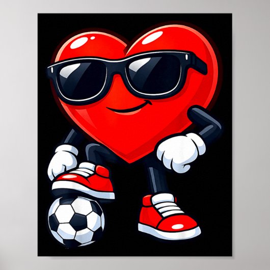 Poster Cute Heart Playing Soccer Valentines Day Soccer Bo (Devant)