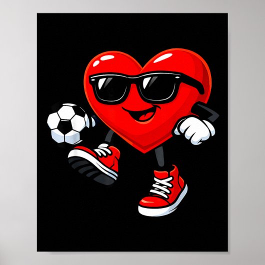 Poster Cute Heart Playing Soccer Valentines Day Soccer Bo (Devant)