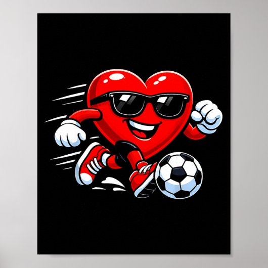 Poster Cute Heart Playing Soccer Valentines Day Soccer Bo (Devant)