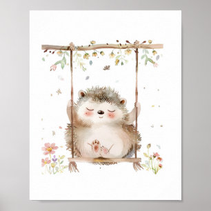 Poster Cute Hedgehog Nursery Friends Love Animal Flowers