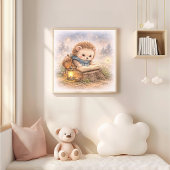 Poster Cute Hedgehog Reading A Book Kids Nursery