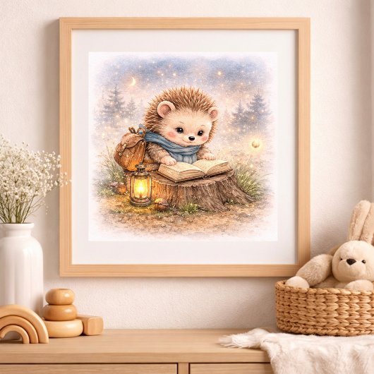 Poster Cute Hedgehog Reading A Book Kids Nursery