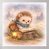 Poster Cute Hedgehog Reading A Book Kids Nursery (Devant)