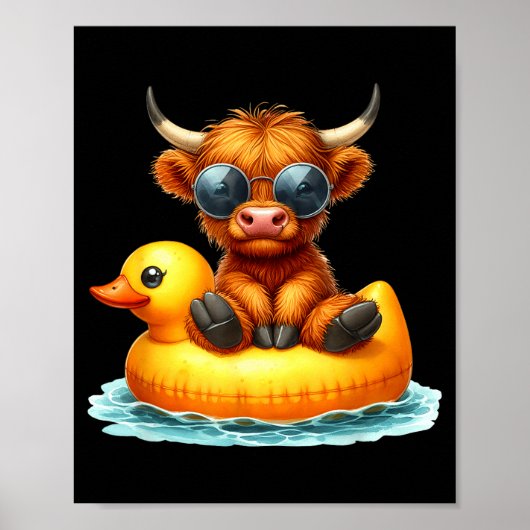 Poster Cute Highland Cow Duck Ol Float Summer Vibes Swimm (Devant)