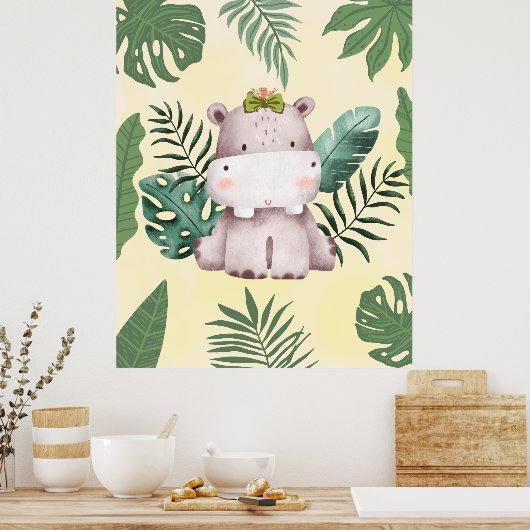 Poster Cute Hippopotamus Jungle Safari Décor Nursery (Cuisine)