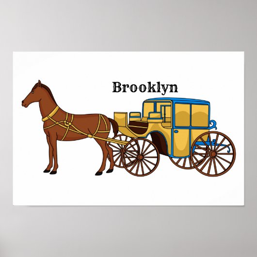 Poster Cute horse and royal carriage illustration (Devant)