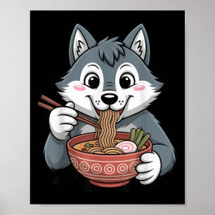 Poster Cute Husky Manger Ramen Japonais Kawaii Dog Noodle