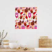 Poster Cute Ice Crème Cone Popsicle Monogramme Sucres (Cuisine)