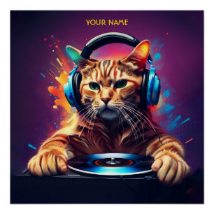 Poster Cute Imaginaire Chat DJ Vinyl
