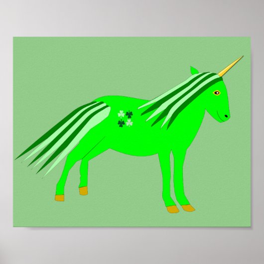Poster Cute Irish Green et Gold Unicorn (Devant)