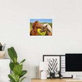 Poster Cute islandaise Horses Cuddle dans une prairie pri (Bureau à domicile)