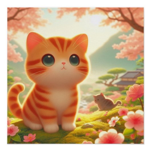 Poster cute Japanese orange tabby cat (Devant)