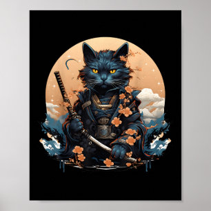 Poster Cute Japonais Samurai Chat Shirt Tattoo 2023 Kawai
