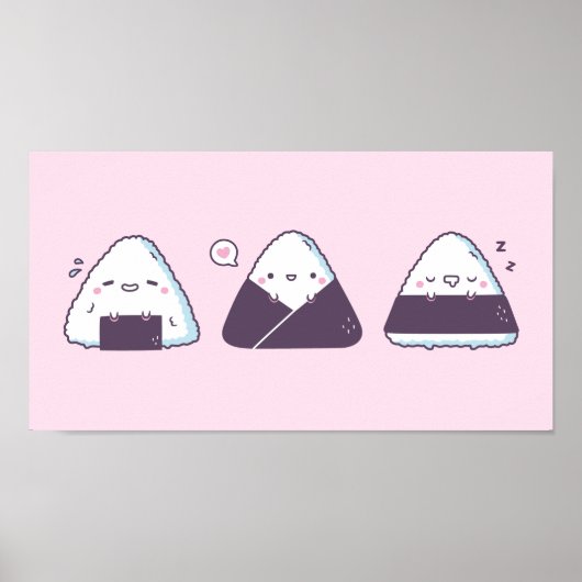 Poster Cute Japonaise Nourriture Onigiri Doodles Drôle (Devant)