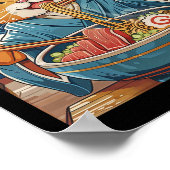 Poster Cute Japonaise Ramen Chat La Grande Vague (Coin)