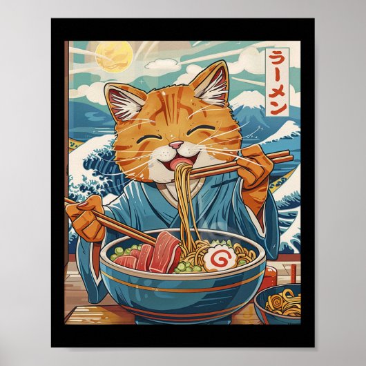 Poster Cute Japonaise Ramen Chat La Grande Vague (Devant)