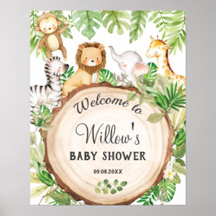 Poster Cute Jungle Animaux Anniversaire Baby shower Bienv