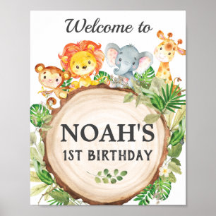 Poster Cute Jungle Animaux Anniversaire Baby shower Bienv