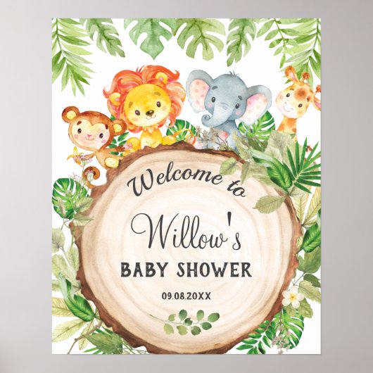 Poster Cute Jungle Animaux Anniversaire Baby shower Bienv (Devant)